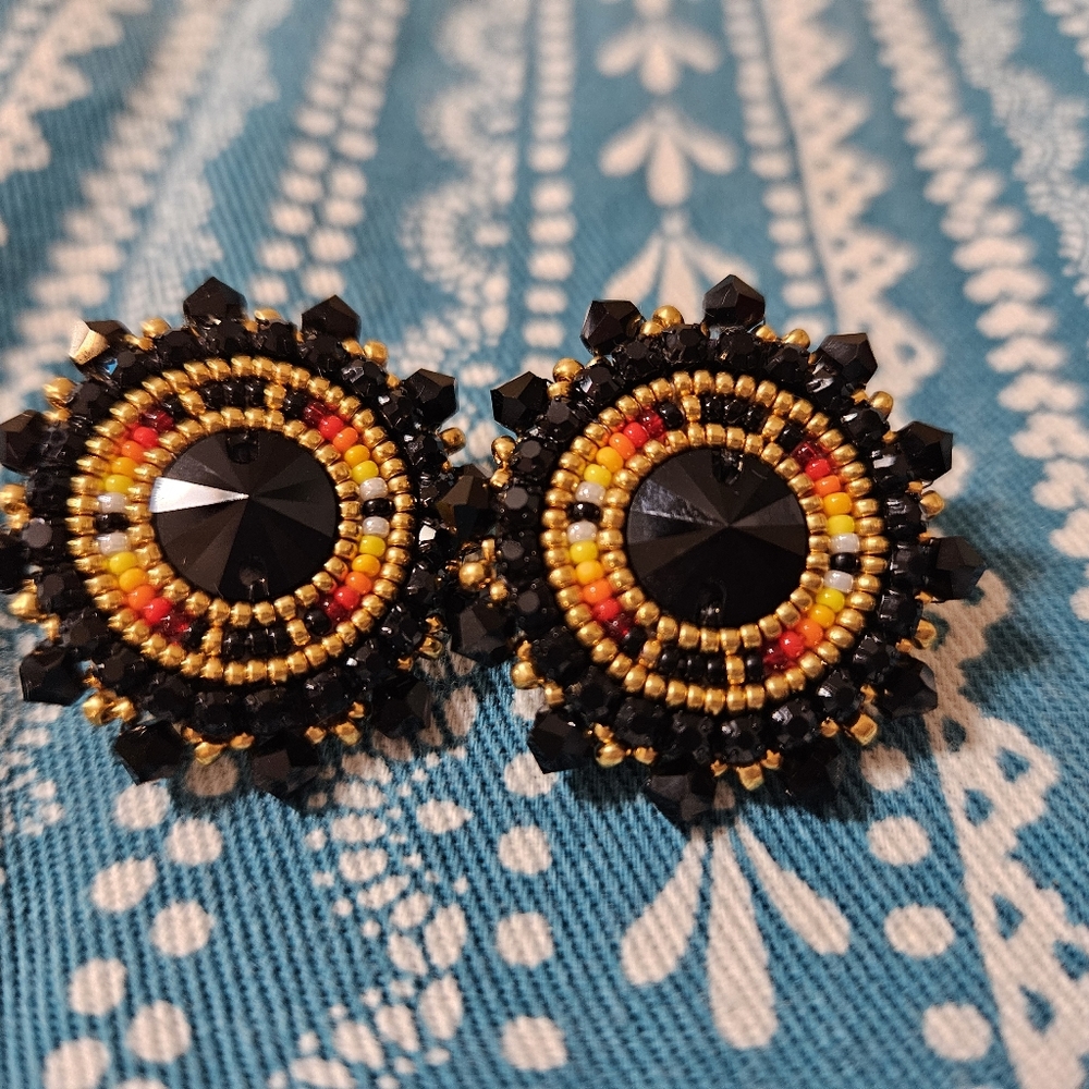 Handmade beaded earrings on leather